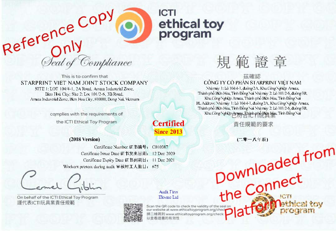 ICTI certificate at Starprint Vietnam